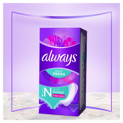 Always Daily Fresh Slim Flexistyle ikdienas ieliktnīši 100 gabali, ar svaigu aromātu, īpaši plāni un piemēroti visām biksīšu formām