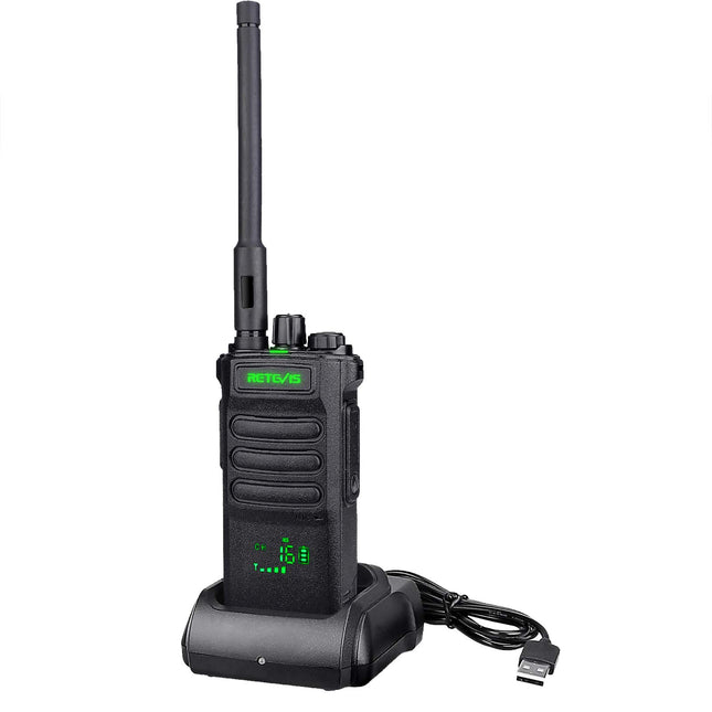 Retevis RT86 tāla darbības rādiusa rācija, 2600mAh lieljaudas divvirzienu radio, profesionāla rācija ar bezvadu klonu, lukturīti, trauksmes signālu medībām brīvā dabā (melns, 1 iepakojums)