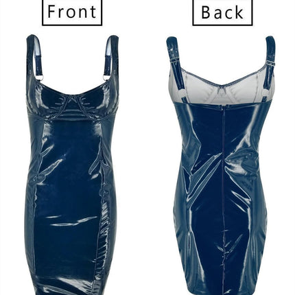 Gellmall sieviešu kluba apģērba PU ādas kleitas lakotas ādas mitrās ādas siksnas Bodycon erotiska ballīšu kleita sievietēm bezpiedurkņu mini kleita 5XL