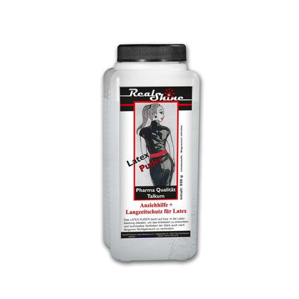 Optimal Products lateksa pulveris REALSHINE 650 g I balts talka pulveris, kas piemērots kā pārsiešanas līdzeklis lateksa apģērbam, lateksa cimdiem un to uzglabāšanai I bez smaržas, farmaceitiskas kvalitātes talks, antistatisks
