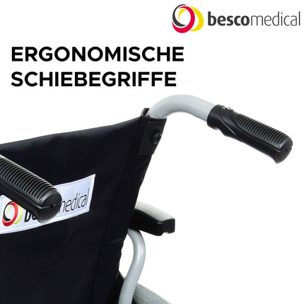 bescomedical Primus MS 2.0 ratiņkrēsls - saliekams transporta ratiņkrēsls - ceļojumu ratiņkrēsls ar ātrās atbrīvošanas asu sistēmu - alumīnija rāmis metāliski pelēkā krāsā - sēdekļa platums 49 cm - saliekams ratiņkrēsls - tranzīta ratiņkrēsls