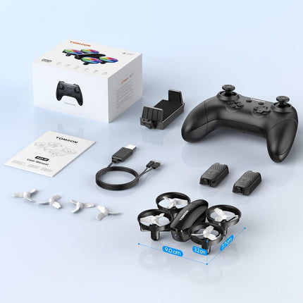 Mini drons ar kameru HD 1080P bērniem iesācējiem, TOMZON RC kvadrokopters ar krāsainām gaismas diodēm, ilgs lidojuma laiks, 360° propelleru aizsardzība/metiens/3D apgrieziens/, helikoptera tālvadības rotaļu drons iekštelpām