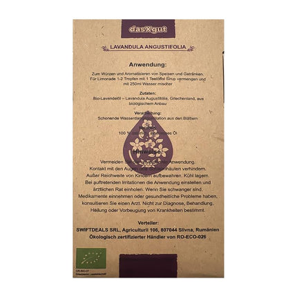 DasXgut – lavandas eļļa 30 ml – [100% tīra] organiska eļļa, sertificēta pārtikas kvalitātes – ēteriskās eļļas – difuzoram – smaržu eļļa – aromterapijai – Lavandula Angustifolia Īstā lavanda E5004111