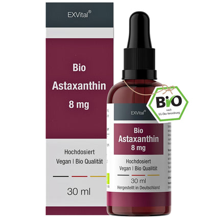 Organiskie astaksantīna pilieni, 8 mg astaksantīna dienā, augsta deva un vegānisks - 100% dabīgs astaksantīns - augsta biopieejamība - laboratoriski pārbaudīts, 30 ml