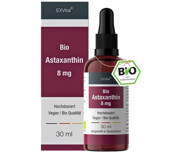Organiskie astaksantīna pilieni, 8 mg astaksantīna dienā, augsta deva un vegānisks - 100% dabīgs astaksantīns - augsta biopieejamība - laboratoriski pārbaudīts, 30 ml