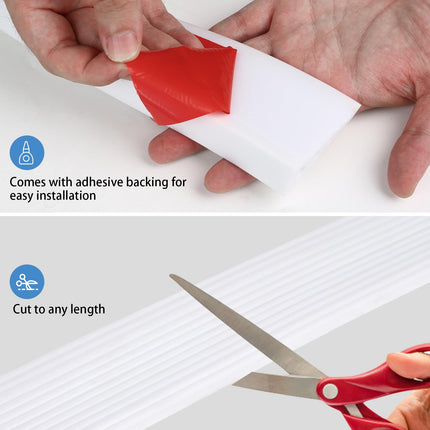 Kompensācijas profils, pašlīmējošs pārejas profils, sliekšņa pārejas sliede, silikona durvju sliekšņa rampa, sliekšņa rampa, ratiņkrēslu rampa durvju ailēm, vannas istabām (C-balta, 6,5 x 2,5 x 100 cm)