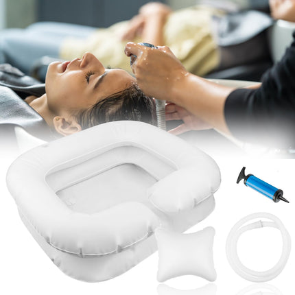 Matu mazgāšanas baseins pacientiem ar gultu, matu mazgāšana pacientiem ar gultu, piepūšama matu mazgāšanas baseins mazgāšanai gultā, mobila šampūna baseins ar 1M notekas šļūteni, matu mazgāšanas baseins pacientiem pēcoperācijas periodā