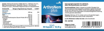 Wellpursan ArthroNem Plus - 90 locītavu kapsulas osteoartrīta un locītavu sāpju atbalstam, locītavu komplekss ar MSM un C vitamīnu, uztura bagātinātājs locītavām un skrimšļiem