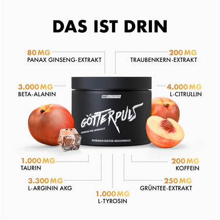 OS NUTRITION Götterpuls Premium pirms treniņa pastiprinātāja persiku ledus tēja 308g