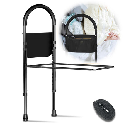 Kaucytue drošības gultas margas Drošas gultas margas vecāka gadagājuma cilvēkiem ar uzglabāšanas somu un atbalsta kājām, gultas margu aizsardzība pret kritieniem, gultas stāvvada gultas rokturis ar regulējamu augstumu