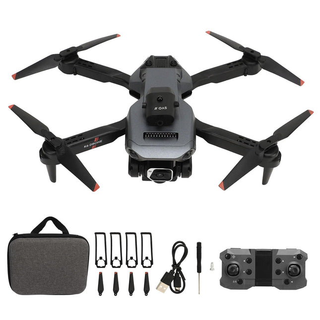 Salokāms kvadrokoptera drons, K6 FPV RC kvadrokopters ar 1080P 4K HD dubulto kameru, 15 minūšu lidojuma laiks, inteliģenta planēšana un šķēršļu apiešana, 50x tālummaiņas Wi-Fi drons