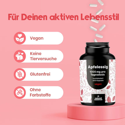 Ābolu sidra etiķa kapsulas - 200 kapsulas Augsta deva - 1000 mg vienā porcijā - Metabolisms Ābolu sidra etiķa kapsulas, ābolu sidra etiķa tabletes - Vegāns un ražots Vācijā, laboratorijā pārbaudīts