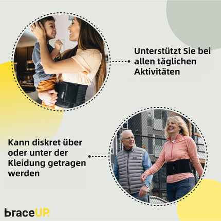 BraceUP muguras atbalsta josta - elpojoša muguras ortoze vīriešiem un sievietēm, muguras atbalsts, jostasvietas atbalsta josta muguras lejasdaļas sāpēm ar išiasu (L/XL)