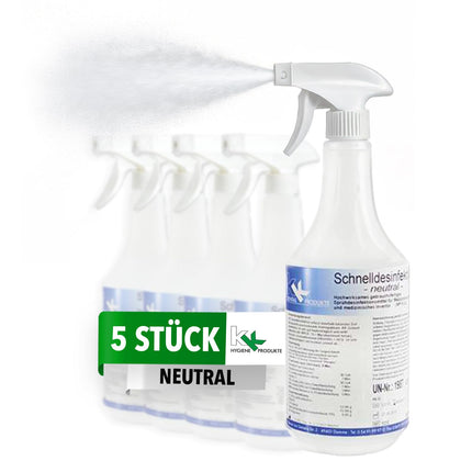 KK ātrās dezinfekcijas līdzeklis praktiskā smidzināšanas pudelē, 5 x 1 l, virsmu dezinfekcijas līdzeklis, smarža: neitrāla, aerosols tādu virsmu kā darba virsmu, durvju rokturu, rotaļlietu dezinfekcijai