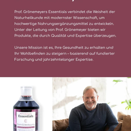 Prof. Grēnemeijera pamatlīdzekļi "Zarnas un gremošana" – zarnu trakta ārstēšana, attīrīšana un rekonstrukcija ar 30 miljardiem zarnu baktēriju no fermentētiem augiem un augu ekstraktiem