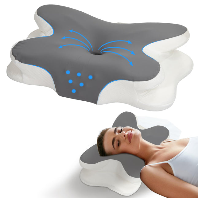 Dzemdes kakla spilvens kakla sāpju mazināšanai, Elegear Contour Memory Foam spilvens ergonomisks kakla atbalsts sānu muguras gulētājiem uz vēdera