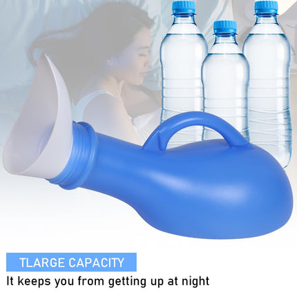 Urīna pudeles 1000 ml urīna pudele vīriešiem un sievietēm, pārnēsājama urinēšanas pudele, urīna pudeļu turētājs ar vāku, unisex urīna pudele, urīna savākšanas trauks lietošanai ceļā un mājās