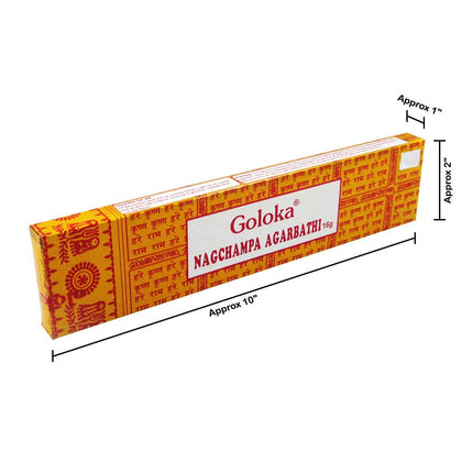 Goloka Nag Champa vīraka kociņi, 16 grami x 12 kastītes, 12 kociņi (1 iepakojums)
