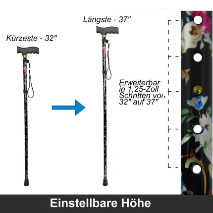 BeGrit saliekams spieķis sievietēm, spieķis, krāsainas, melnas dāvanas sievietēm, elegants, regulējams augstums, spieķis, ziedi, kruķi, dāvanas mātei, vīriešiem, dzimšanas diena, Pateicības diena, jaunais gads