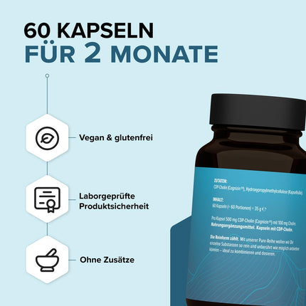 edubily nutrition® holīns - 500 mg CDP-holīna no Cognizin® vienā kapsulā - augsta biopieejamība - 60 kapsulas dzintarkrāsas stiklā