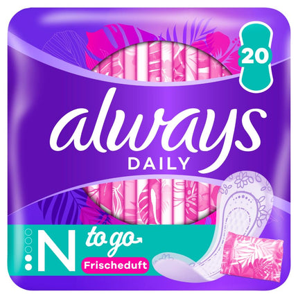 Always Daily ikdienas ieliktnīši sievietēm, Normal To Go Fresh (20 ieliktnīši) ar svaigu aromātu, elastīgi un ērti, elpojoši