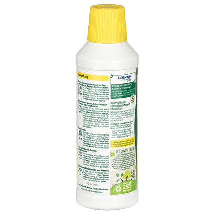 HEITMANN tīra citronskābe | Šķidrs organiskais atkaļķotājs virtuvei un vannas istabai | Efektīvs pret kaļķakmens nogulsnēm | 100% dabīgas sastāvdaļas | Pārtikas nekaitīgums | 500 ml