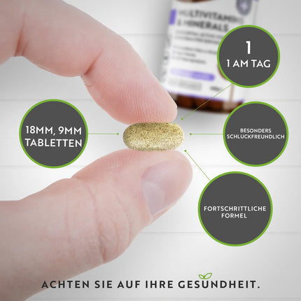 Multivitamīni un minerālvielas - 365 tabletes ar augstu devu ar bioaktīvām formām un augstākās kvalitātes izejvielām - Neatkarīgi laboratorijā pārbaudītas - vegānas, multivitamīnu tabletes ar 26 aktīviem vitamīniem
