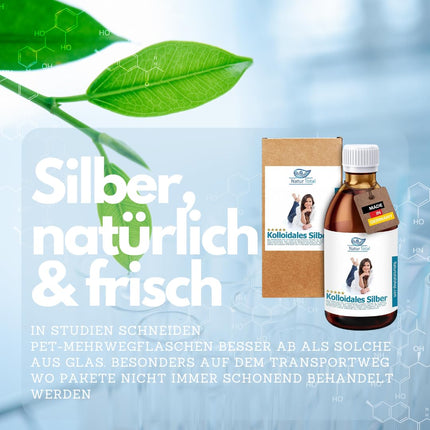 Natur Total Colloidal Silver 100 PPM 1000 ml sudraba ūdens ar augstu devu 100 ppm - stikla pudele - smalkākas daļiņas, augsta efektivitāte