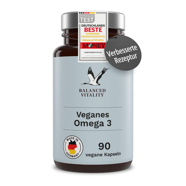 Vegāns Omega 3 augstas devas - 1500 mg dienā ar 450 DHA un 225 EPA no aļģu eļļas - 90 kapsulas 1 mēnesis - Omega 3 aļģu eļļas kapsulas ar firmas izejvielu life'sOMEGA® - bez zivīm - sabalansēta vitalitāte