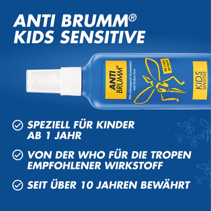 Anti Brumm Kids Sensitive pumpja aerosols, 75 ml: Uzticama aizsardzība pret odiem un ērcēm, īpaši bērniem no viena gada vecuma, odu aerosols ar ikaridīnu