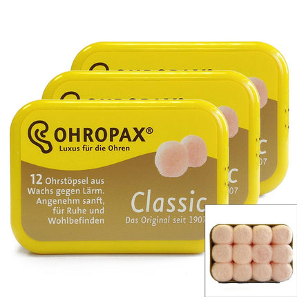 OHROPAX Classic vaska ausu aizbāžņi, 12 gabali (3 iepakojumi pa 4 pāriem), rozā krāsā