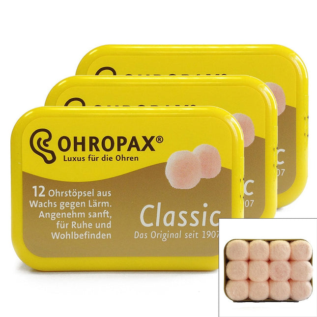 OHROPAX Classic vaska ausu aizbāžņi, 12 gabali (3 iepakojumi pa 4 pāriem), rozā krāsā