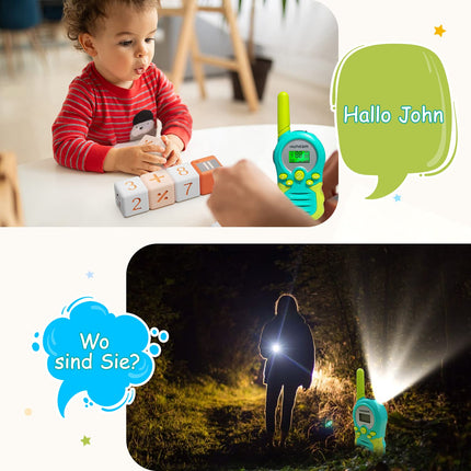 Bērnu rācijas zēniem, meitenēm, rotaļlietām, dāvanām – Walky Talky Kids Long Range PMR divvirzienu radio (uzlādējams ciāna krāsā)