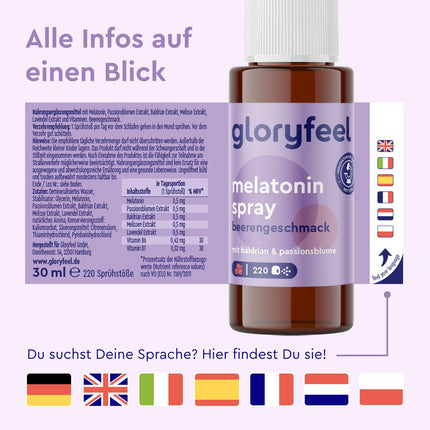 Melatonīna aerosols ar ogām - Premium: 5 reizes lielāka deva* 220 dienām + pasiflora, baldriāns, citronmelisa, lavanda, B6 un B1 vitamīni - miega aerosols bez alkohola, bez cukura un vegāns