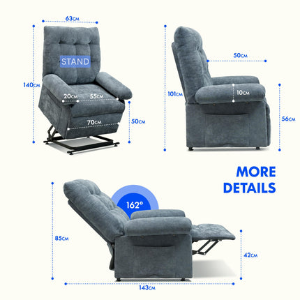 FLEXISPOT atpūtas krēsls, stāvkrēsls ar 3 motoriem, elektriskais guļamkrēsls guļamistabā, atpūtas krēsls ar stāvēšanas palīglīdzekli, senioru krēsls viesistabā (pelēks)