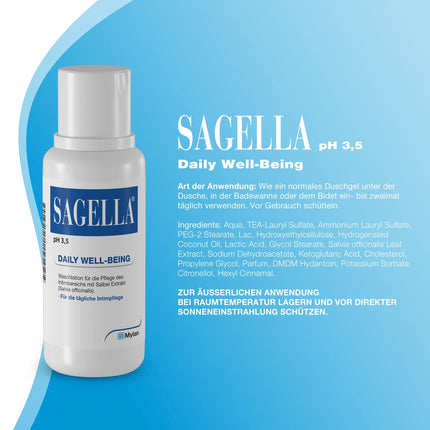SAGELLA pH 3.5 – IKDIENAS LABKLĀJĪBA: Intīmās zonas mazgāšanas losjons ar pienskābi un salvijas ekstraktu ikdienas intīmajai kopšanai, 500 ml