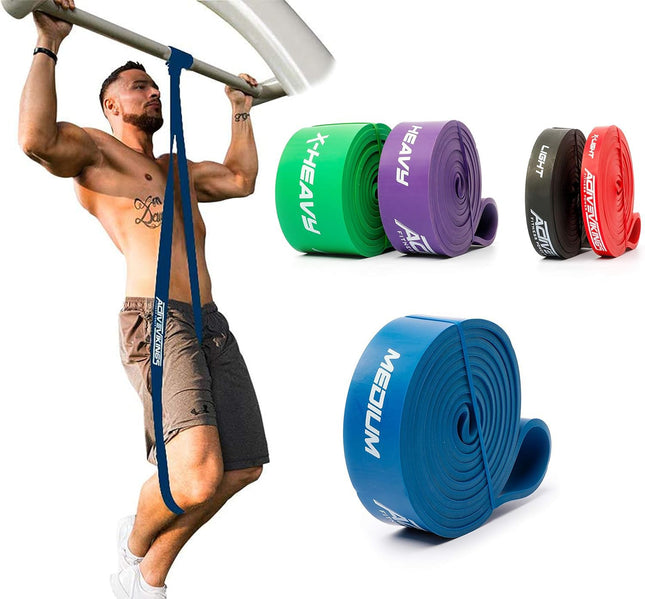 ActiveVikings® pievilkšanās fitnesa lentes | Lieliski piemērots muskuļu veidošanai un Freeletics Calisthenics | Fitnesa pievilkšanās lentes, pretestības lentes (C - zila: vidēja (vidēja pretestība))