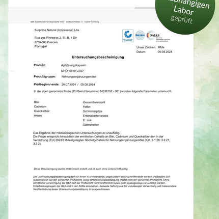 Surpresa dabīgā ābolu sidra etiķa kapsulas ar augstu devu | 1 x 180 kapsulas | 1000 mg ābolu sidra etiķa vienā dienas devā | Ābolu sidra etiķis - uztura bagātinātājs, vegāns un laboratorijā pārbaudīts | Ābolu sidra etiķis