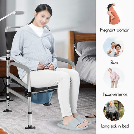 Kumodes krēsls, regulējams augstums, saliekams, pārnēsājams māsu krēsls, kumodes krēsls, tualetes krēsls ar neslīdošām gumijas pēdām, dušas krēsls, podiņš gados vecākām sievietēm ar invaliditāti, grūtniecēm