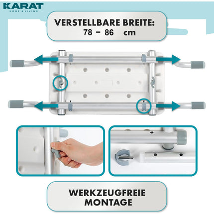 KARAT vannas sēdeklis, sēdekļa pamatne vannai, neslīdoša, slodzes izturība 100 kg, regulējama 78-86 cm, vannas krēsls, dušas sēdeklis pieaugušajiem un senioriem, vannas pamatne Levi