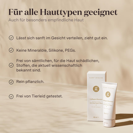 Glow25® kolagēna pastiprinātāja krēms [50 ml] | Sejas krēms | ar hialuronskābi un C vitamīnu | pārbaudīta kvalitāte