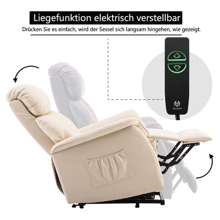 M MCombo TV krēsls ar elektrisko stāvvadu, atgāžams krēsls ar atgāšanas funkciju, senioru krēsls viesistabai, TV krēsls ar atgāšanas funkciju līdz 140°, ar USB 7299 (mākslīgā āda, krēmbalts)