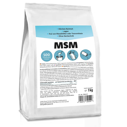 ZELTA ZEMESRIEKSTU MSM 1 kg, metilsulfonilmetāns, augstākā tīrība, organiskais sērs bez piedevām vai pretsalipes vielām