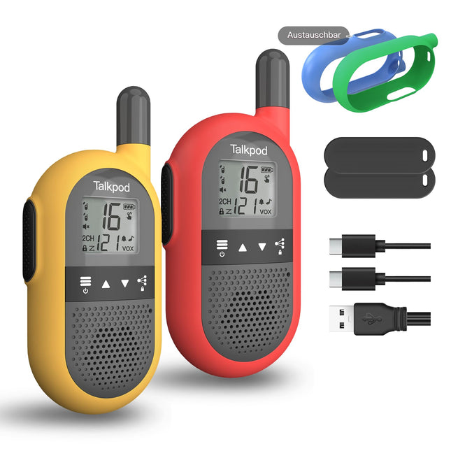 Talkpod F40 rācija bērniem, pieaugušajiem, liela darbības rādiusa radio, 16 kanālu rācija, uzlādējama ar litija jonu akumulatoru, C tipa uzlādes kabelis mājas ballītēm, riteņbraukšanai, kempingam, pārgājieniem un piedzīvojumiem