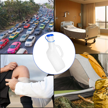 Pisuārs vīriešiem, pārnēsājamas urīna pudeles, necaurlaidīgas vīriešu pisuāri, 1 l plastmasas urīna pudele, ceļojumu mobilā tualete ar gultas turētāju, urīna savākšanas trauks ārkārtas situācijām ceļā