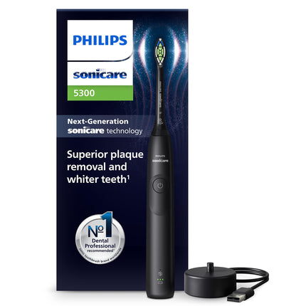 Philips Sonicare 5300 elektriskā zobu birste, Sonic zobu birste ar 2 intensitātes līmeņiem, spiediena kontroli, EasyStart, Smartimer un BrushPacer, melna, modelis HX7101/01 [Jauna tehnoloģija]
