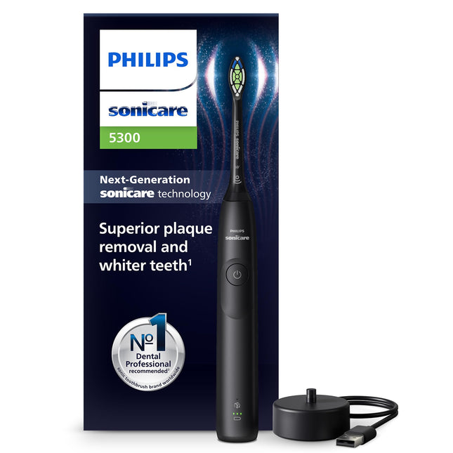 Philips Sonicare 5300 elektriskā zobu birste, Sonic zobu birste ar 2 intensitātes līmeņiem, spiediena kontroli, EasyStart, Smartimer un BrushPacer, melna, modelis HX7101/01 [Jauna tehnoloģija]