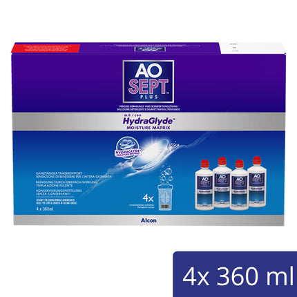 Aosept Plus ar Hydraglyde kopšanas līdzekļiem | Sistēmas pakotne | 4 x 360 ml