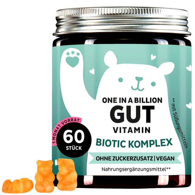 Kultūru komplekss - zarnu baktērijas, inulīns un B6 vitamīns - veselīgai zarnu florai - pret vēdera uzpūšanos, pilnuma sajūtu un kairinātu zarnu sindromu - 60 gabali - vegāns - bez cukura - lācīši ar ieguvumiem