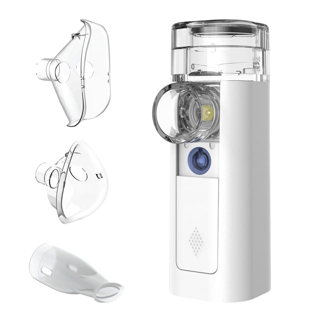 mini Air 360+ izplata OMRON | Pārnēsājams, kluss inhalators pieaugušajiem un bērniem | Inhalators, ieskaitot divas maskas + iemutni | Atvieglojums no klepus un saaukstēšanās | Uzlāde ar Micro USB
